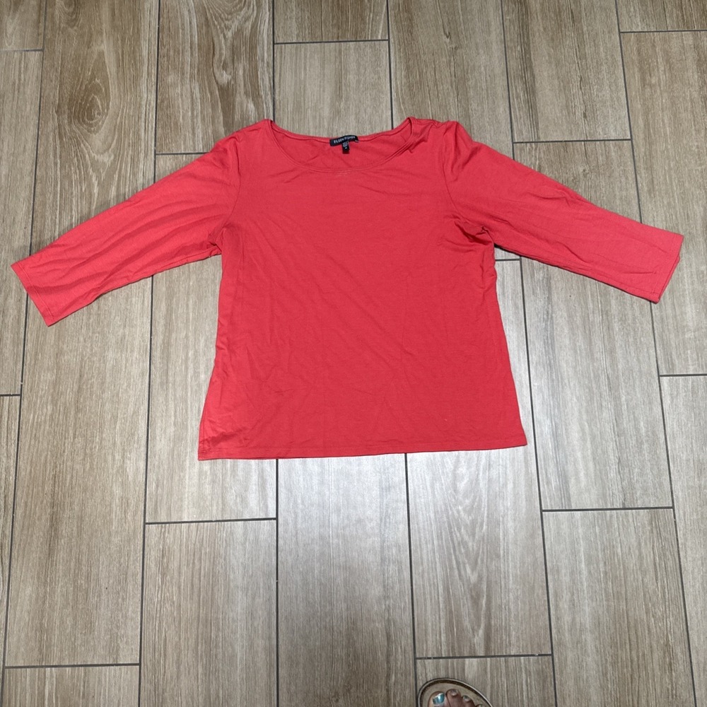EILEEN FISHER Top M Stretch Organic Cotton Jersey Short Sleeve Basic Orange  USA